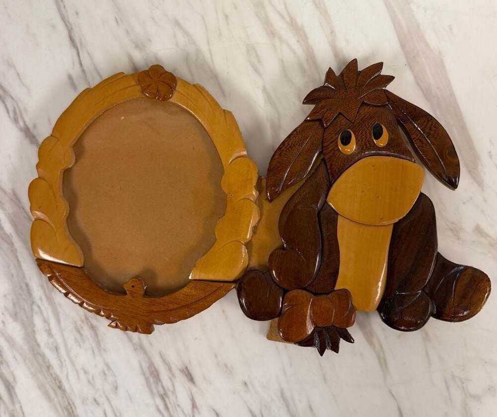 Vintage Eeyore Hand-Carved Wood Intarsia Picture Frame